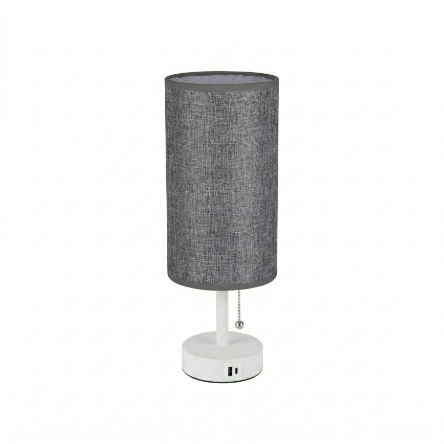 Brilagi - Lampada da tavolo con porta USB TABLON 1xE27/25W/230V bianco/grigio