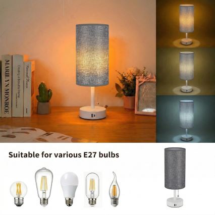 Brilagi - Lampada da tavolo con porta USB TABLON 1xE27/25W/230V bianco/grigio
