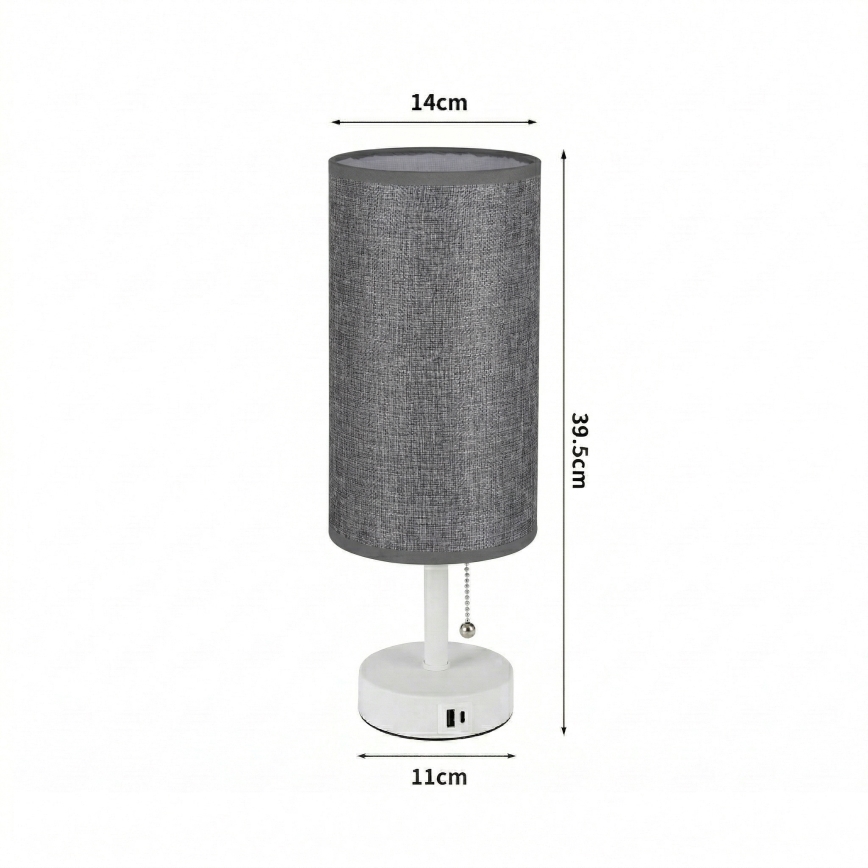 Brilagi - Lampada da tavolo con porta USB TABLON 1xE27/25W/230V bianco/grigio