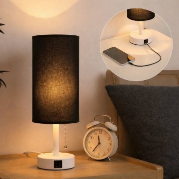 Brilagi - Lampada da tavolo con porta USB TABLON 1xE27/25W/230V bianco/nero