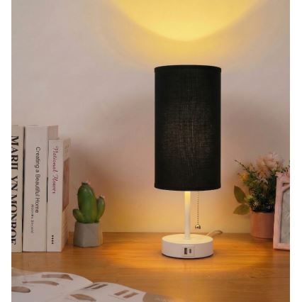 Brilagi - Lampada da tavolo con porta USB TABLON 1xE27/25W/230V bianco/nero