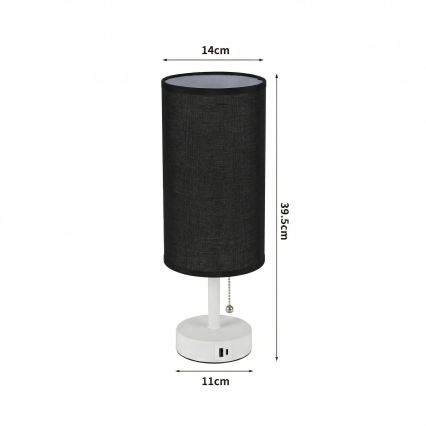 Brilagi - Lampada da tavolo con porta USB TABLON 1xE27/25W/230V bianco/nero