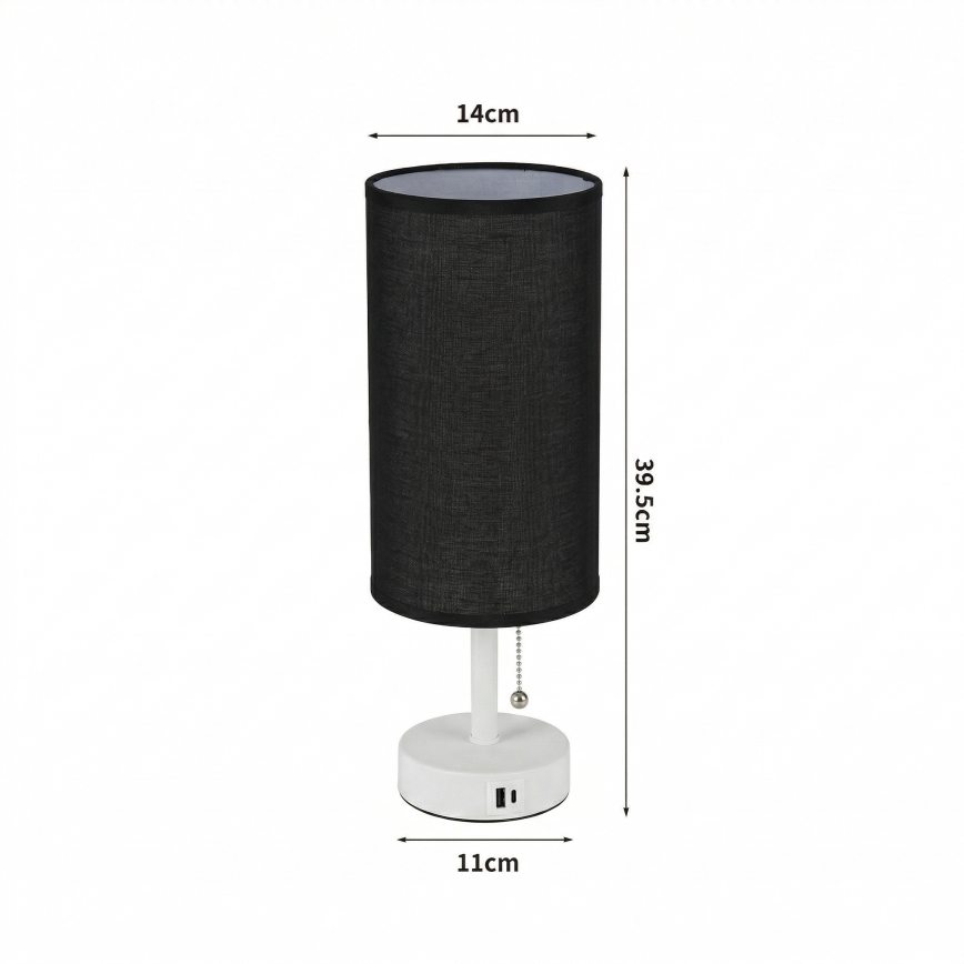 Brilagi - Lampada da tavolo con porta USB TABLON 1xE27/25W/230V bianco/nero