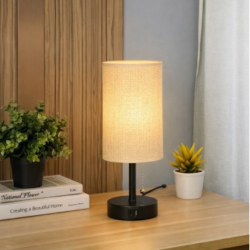 Brilagi - Lampada da tavolo con porta USB TABLON 1xE27/25W/230V nera/beige