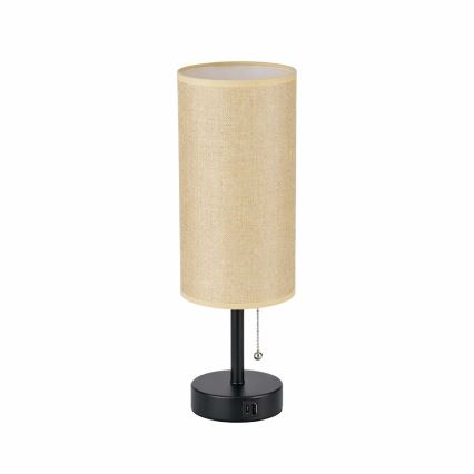 Brilagi - Lampada da tavolo con porta USB TABLON 1xE27/25W/230V nera/beige