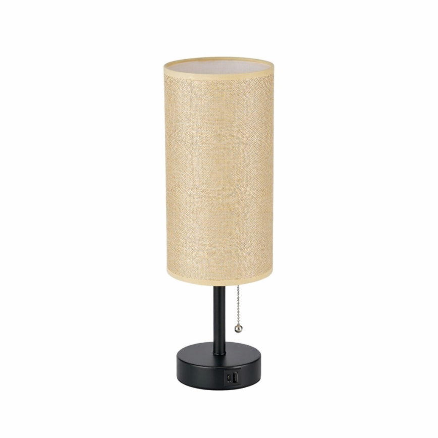 Brilagi - Lampada da tavolo con porta USB TABLON 1xE27/25W/230V nera/beige