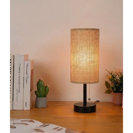 Brilagi - Lampada da tavolo con porta USB TABLON 1xE27/25W/230V nera/beige