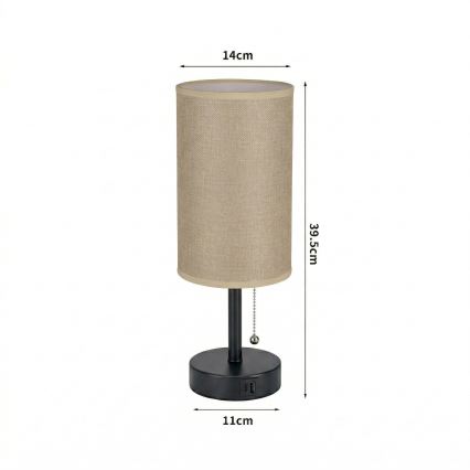 Brilagi - Lampada da tavolo con porta USB TABLON 1xE27/25W/230V nera/beige
