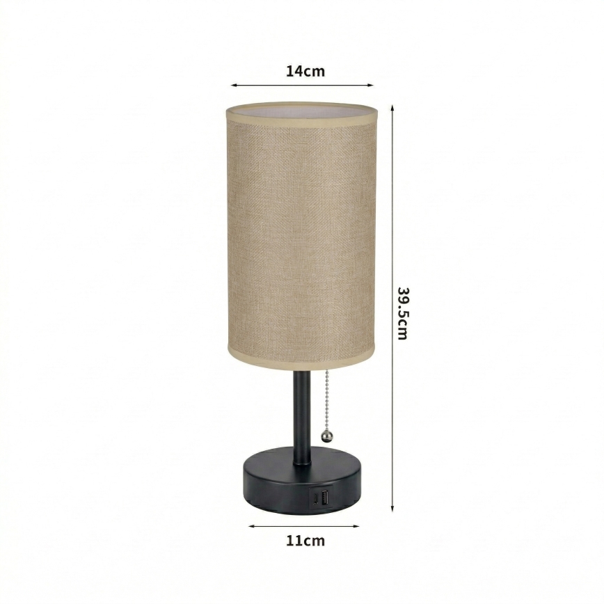 Brilagi - Lampada da tavolo con porta USB TABLON 1xE27/25W/230V nera/beige