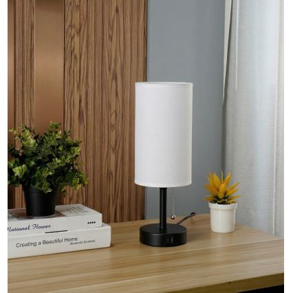 Brilagi - Lampada da tavolo con porta USB TABLON 1xE27/25W/230V nera/bianca