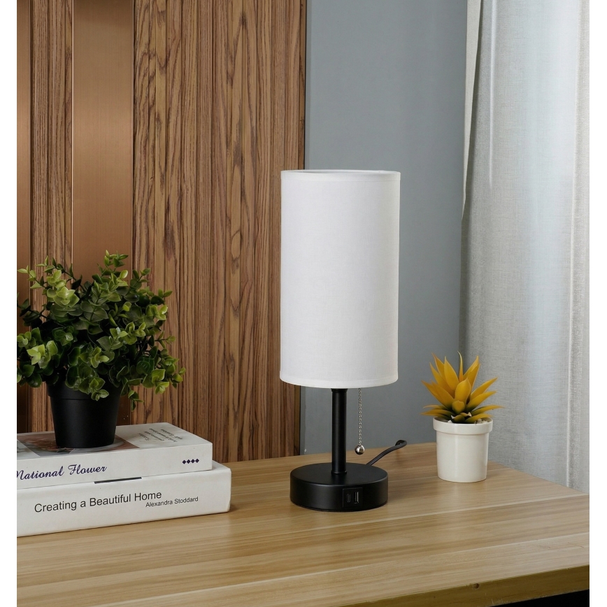 Brilagi - Lampada da tavolo con porta USB TABLON 1xE27/25W/230V nera/bianca