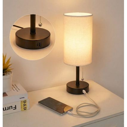 Brilagi - Lampada da tavolo con porta USB TABLON 1xE27/25W/230V nera/bianca