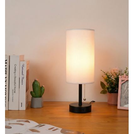 Brilagi - Lampada da tavolo con porta USB TABLON 1xE27/25W/230V nera/bianca