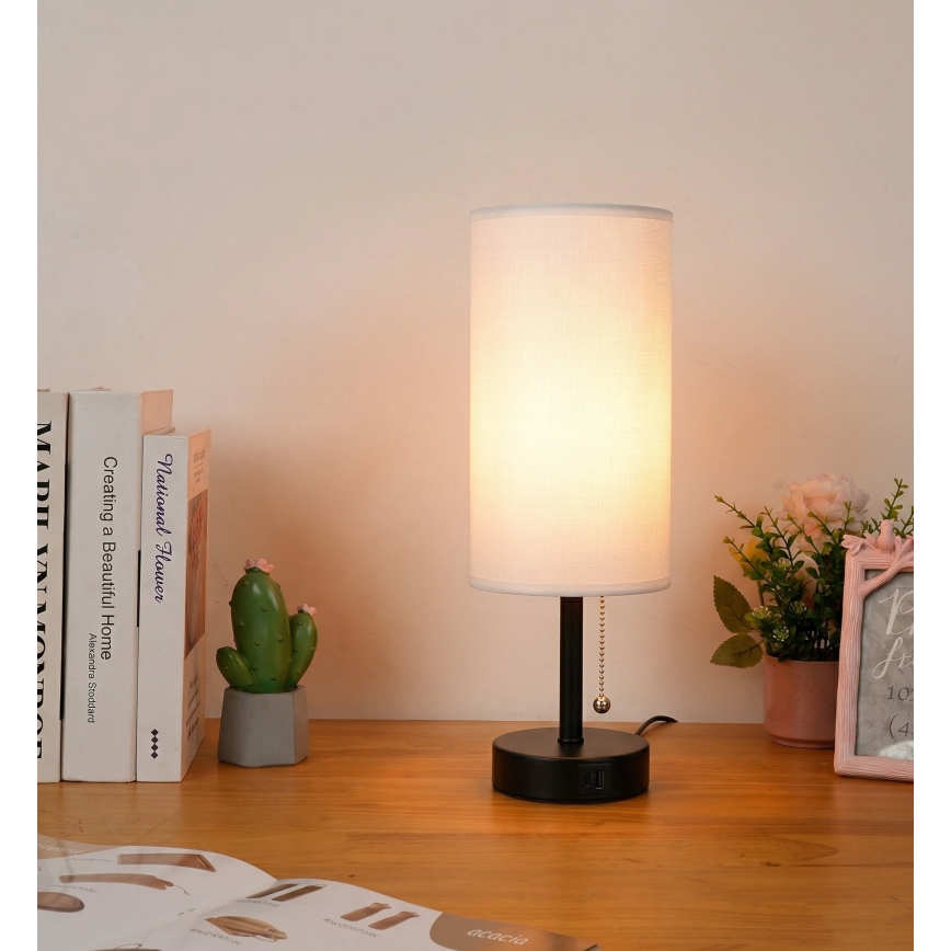 Brilagi - Lampada da tavolo con porta USB TABLON 1xE27/25W/230V nera/bianca