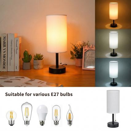 Brilagi - Lampada da tavolo con porta USB TABLON 1xE27/25W/230V nera/bianca