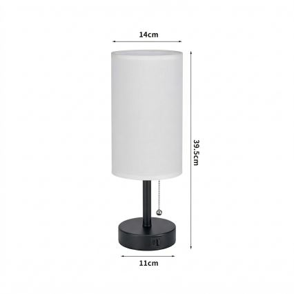 Brilagi - Lampada da tavolo con porta USB TABLON 1xE27/25W/230V nera/bianca