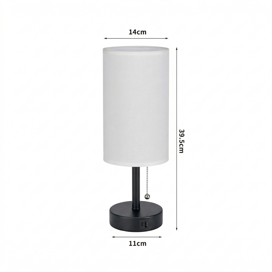 Brilagi - Lampada da tavolo con porta USB TABLON 1xE27/25W/230V nera/bianca
