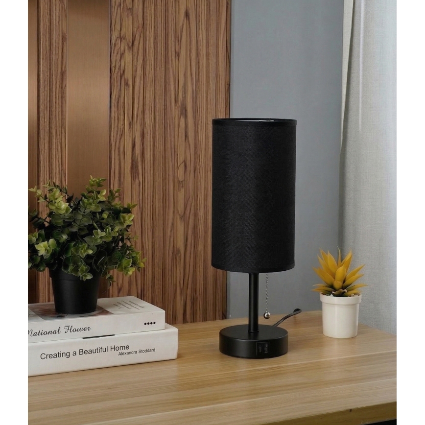 Brilagi - Lampada da tavolo con porta USB TABLON 1xE27/25W/230V nera