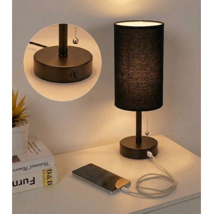 Brilagi - Lampada da tavolo con porta USB TABLON 1xE27/25W/230V nera