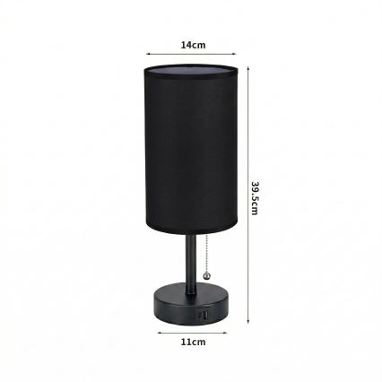 Brilagi - Lampada da tavolo con porta USB TABLON 1xE27/25W/230V nera