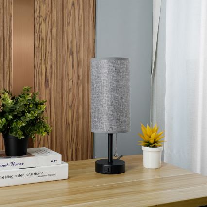 Brilagi - Lampada da tavolo con porta USB TABLON 1xE27/25W/230V nero/grigio