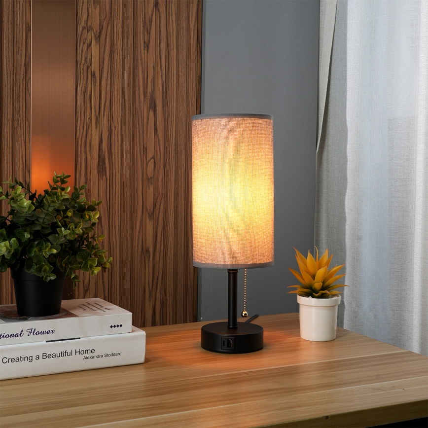 Brilagi - Lampada da tavolo con porta USB TABLON 1xE27/25W/230V nero/grigio