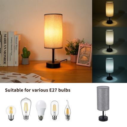 Brilagi - Lampada da tavolo con porta USB TABLON 1xE27/25W/230V nero/grigio