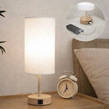 Brilagi - Lampada da tavolo con porta USB TABLON 1xE27/25W/230V rovere/beige/bianco