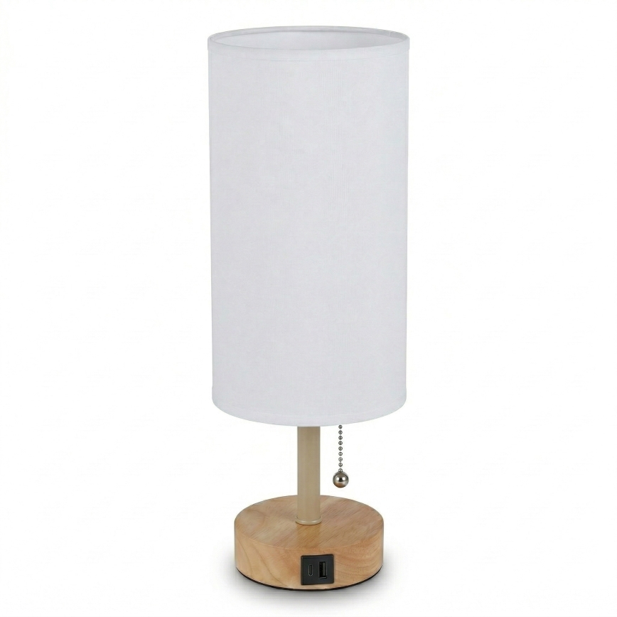 Brilagi - Lampada da tavolo con porta USB TABLON 1xE27/25W/230V rovere/beige/bianco