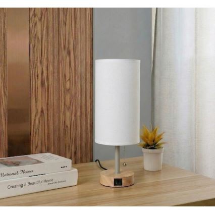 Brilagi - Lampada da tavolo con porta USB TABLON 1xE27/25W/230V rovere/beige/bianco