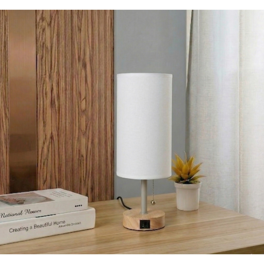 Brilagi - Lampada da tavolo con porta USB TABLON 1xE27/25W/230V rovere/beige/bianco