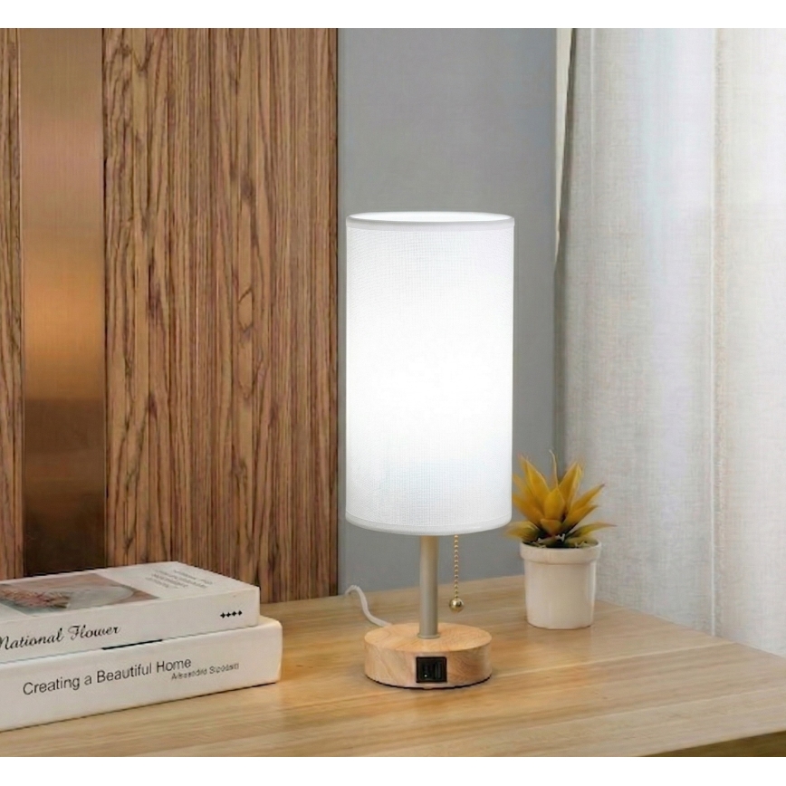 Brilagi - Lampada da tavolo con porta USB TABLON 1xE27/25W/230V rovere/beige/bianco