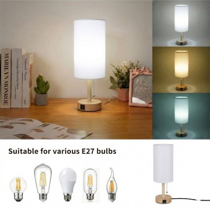 Brilagi - Lampada da tavolo con porta USB TABLON 1xE27/25W/230V rovere/beige/bianco