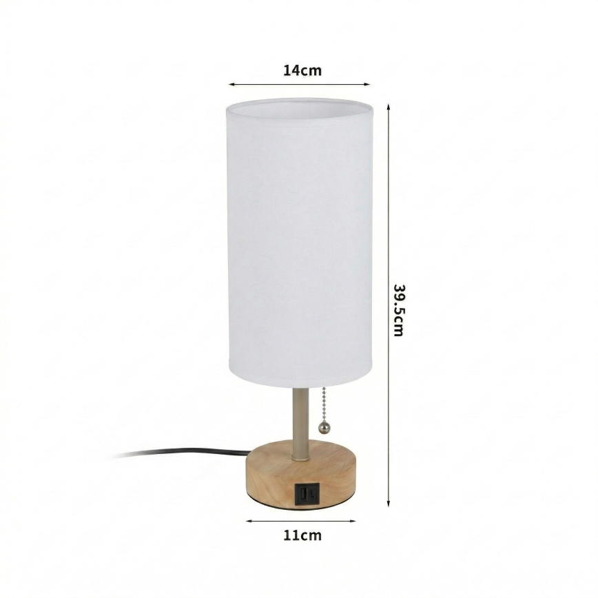 Brilagi - Lampada da tavolo con porta USB TABLON 1xE27/25W/230V rovere/beige/bianco