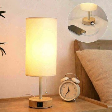 Brilagi - Lampada da tavolo con porta USB TABLON 1xE27/25W/230V rovere/beige/crema