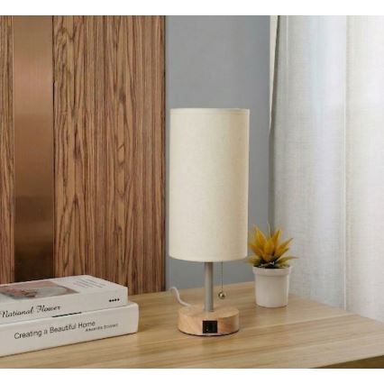 Brilagi - Lampada da tavolo con porta USB TABLON 1xE27/25W/230V rovere/beige/crema