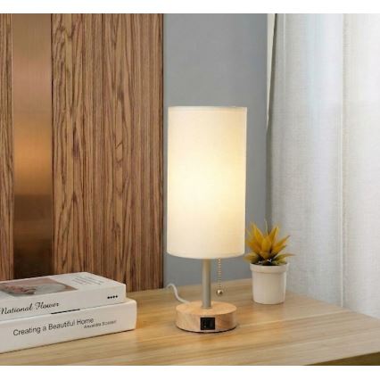 Brilagi - Lampada da tavolo con porta USB TABLON 1xE27/25W/230V rovere/beige/crema