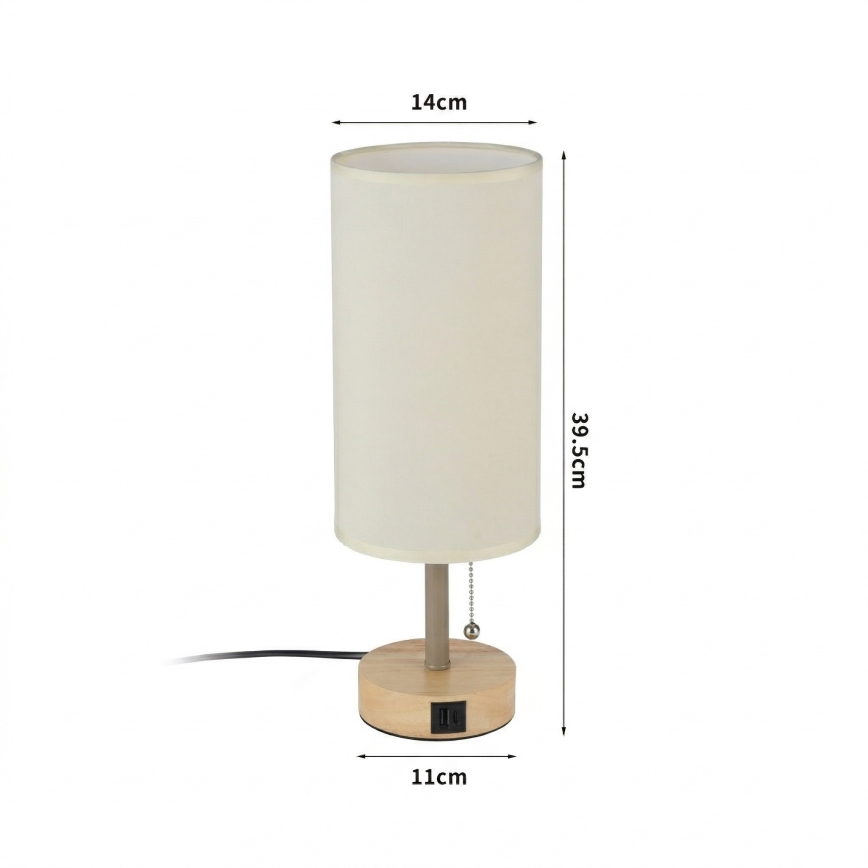 Brilagi - Lampada da tavolo con porta USB TABLON 1xE27/25W/230V rovere/beige/crema