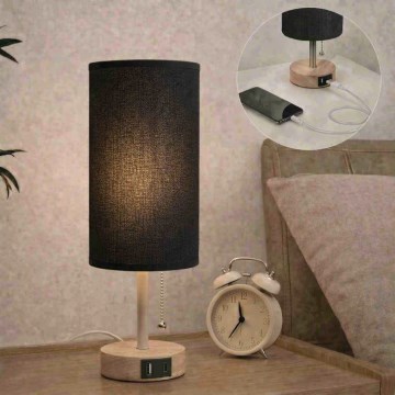 Brilagi - Lampada da tavolo con porta USB TABLON 1xE27/25W/230V rovere/beige/nero