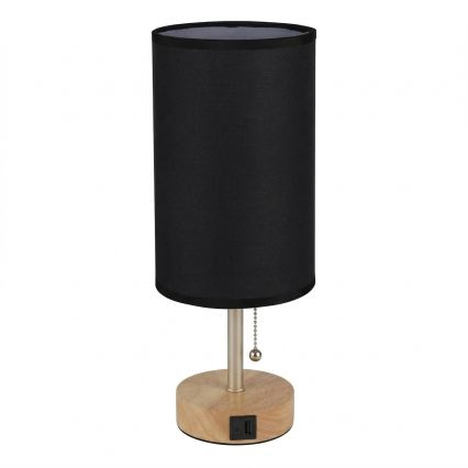 Brilagi - Lampada da tavolo con porta USB TABLON 1xE27/25W/230V rovere/beige/nero