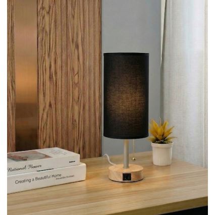 Brilagi - Lampada da tavolo con porta USB TABLON 1xE27/25W/230V rovere/beige/nero