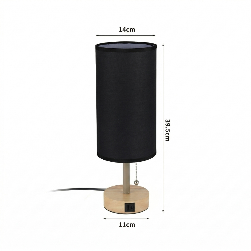 Brilagi - Lampada da tavolo con porta USB TABLON 1xE27/25W/230V rovere/beige/nero