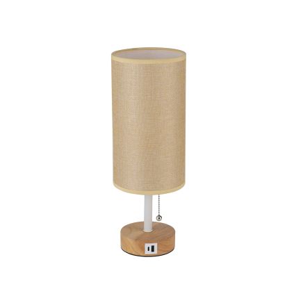 Brilagi - Lampada da tavolo con porta USB TABLON 1xE27/25W/230V rovere/bianco/beige