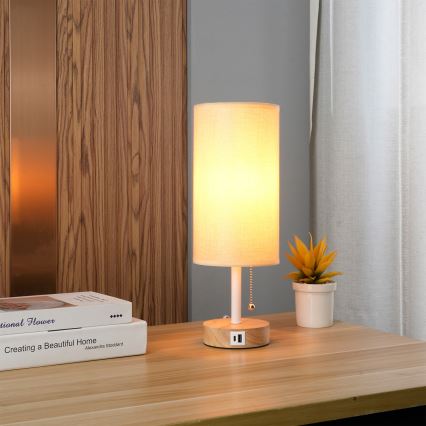 Brilagi - Lampada da tavolo con porta USB TABLON 1xE27/25W/230V rovere/bianco/beige