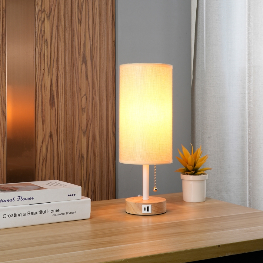 Brilagi - Lampada da tavolo con porta USB TABLON 1xE27/25W/230V rovere/bianco/beige