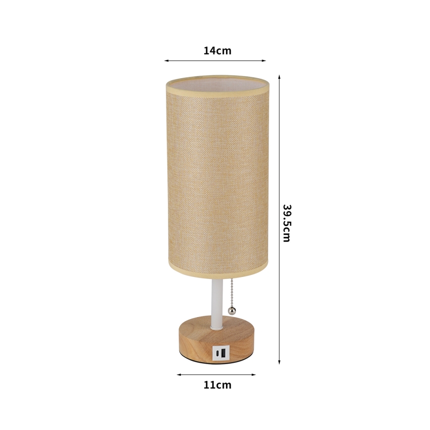 Brilagi - Lampada da tavolo con porta USB TABLON 1xE27/25W/230V rovere/bianco/beige