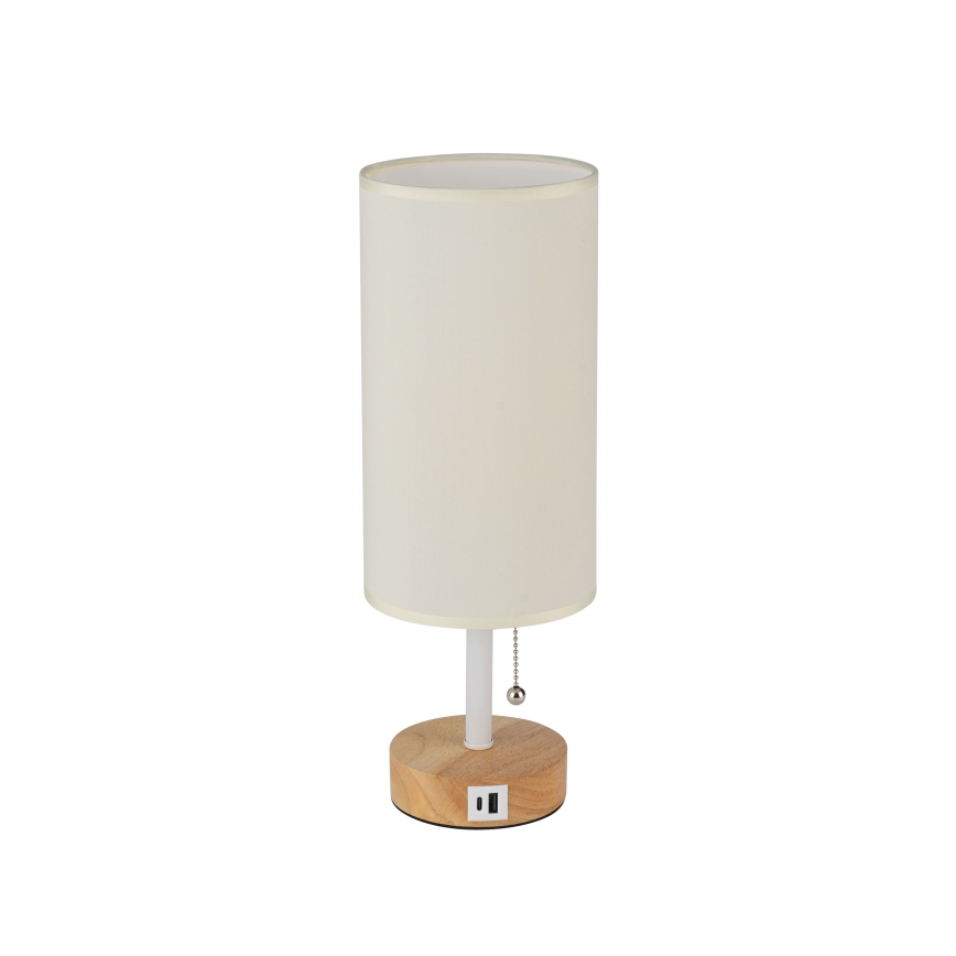 Brilagi - Lampada da tavolo con porta USB TABLON 1xE27/25W/230V rovere/bianco/crema