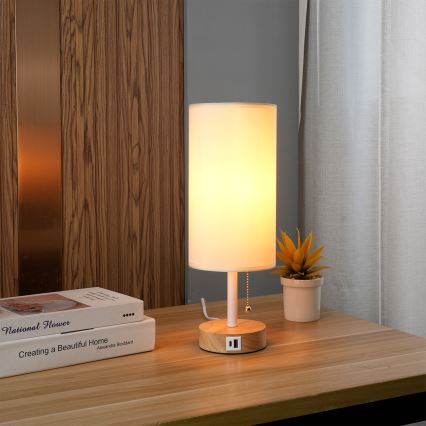 Brilagi - Lampada da tavolo con porta USB TABLON 1xE27/25W/230V rovere/bianco/crema