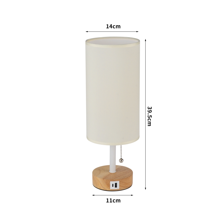 Brilagi - Lampada da tavolo con porta USB TABLON 1xE27/25W/230V rovere/bianco/crema