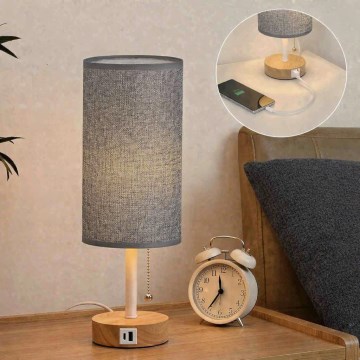Brilagi - Lampada da tavolo con porta USB TABLON 1xE27/25W/230V rovere/bianco/grigio
